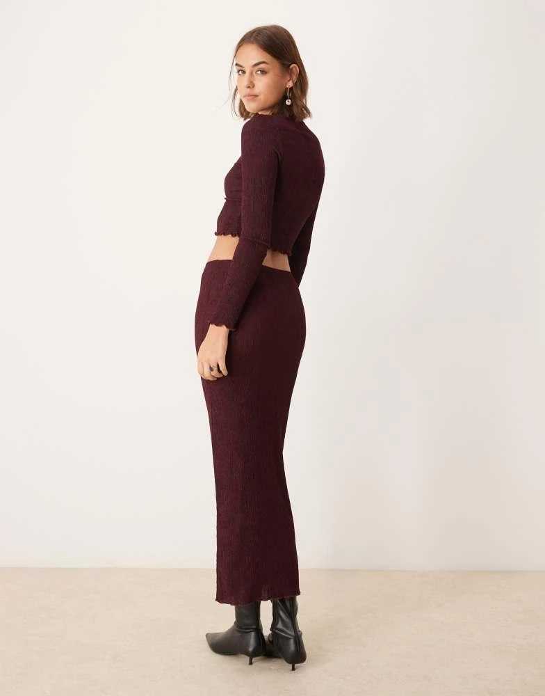 New Look New Look co-ord texture midi skirt in burgundy 4