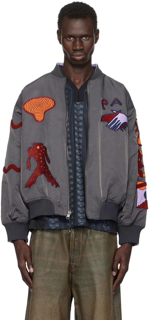 Perks and Mini Gray & Purple Susumu Mukai Edition Markings Reversible Bomber Jacket 1