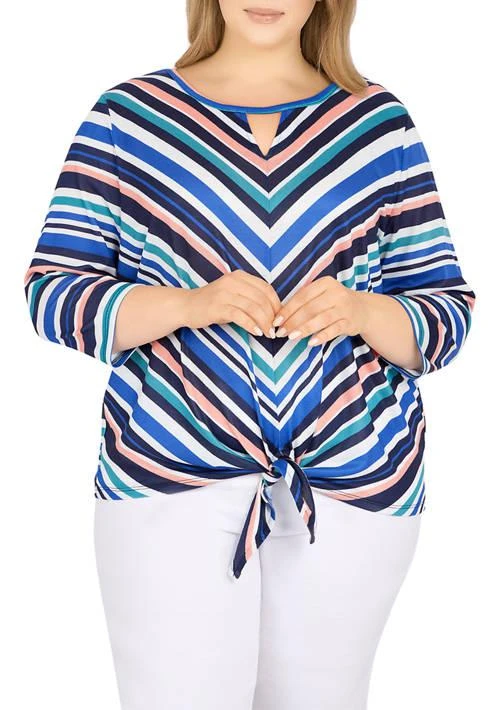 Ruby Rd Rd Plus Size Stripe Shimmer Tie Front Top 1