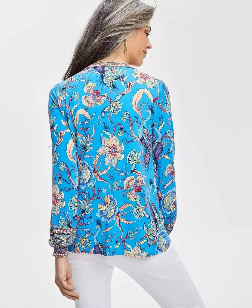 JM Collection Women's Printed Split-Neck Long-Sleeve Top, Created for Macy's 2