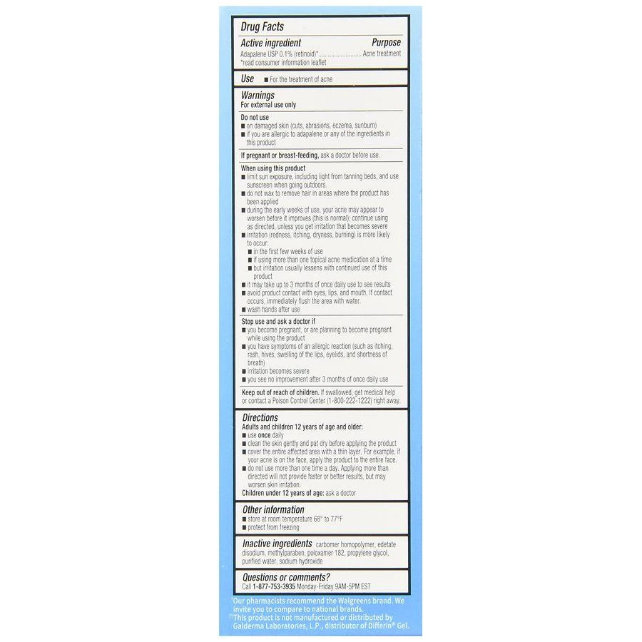 Walgreens 0.1% Adapalene Treatment Gel Fragrance Free 3