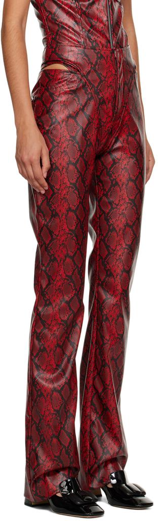 Puppets and Puppets Red and Black Cutout Faux-Leather Trousers