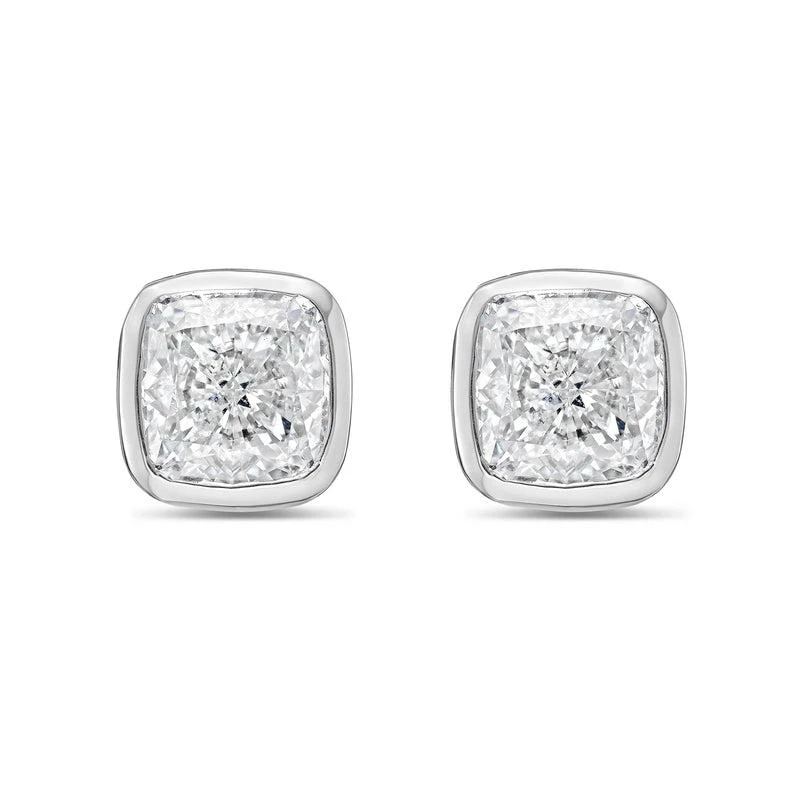 Diana M Jewels 14KT WHITE GOLD LAB GROWN CUSHION CUT STUDS IN A BEZEL SETTING WEIGHING 1.50 CTS TW