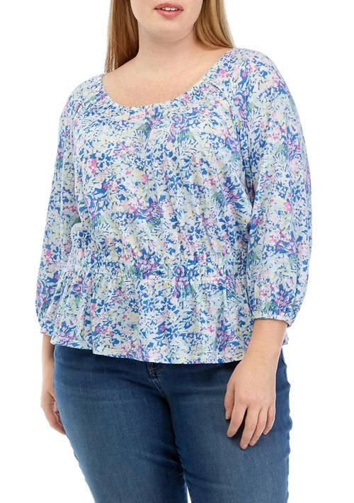 Wonderly Plus Size 3 4 Sleeve Smocked Peasant Printed Top 1