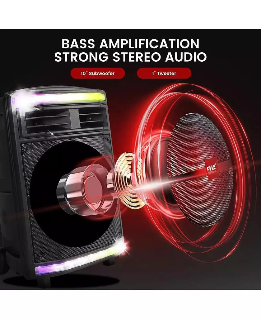 Pyle 10” Bluetooth PA Speaker System With Rechargeable Battery, Party Lights 
FM Radio, 600 Watt 3