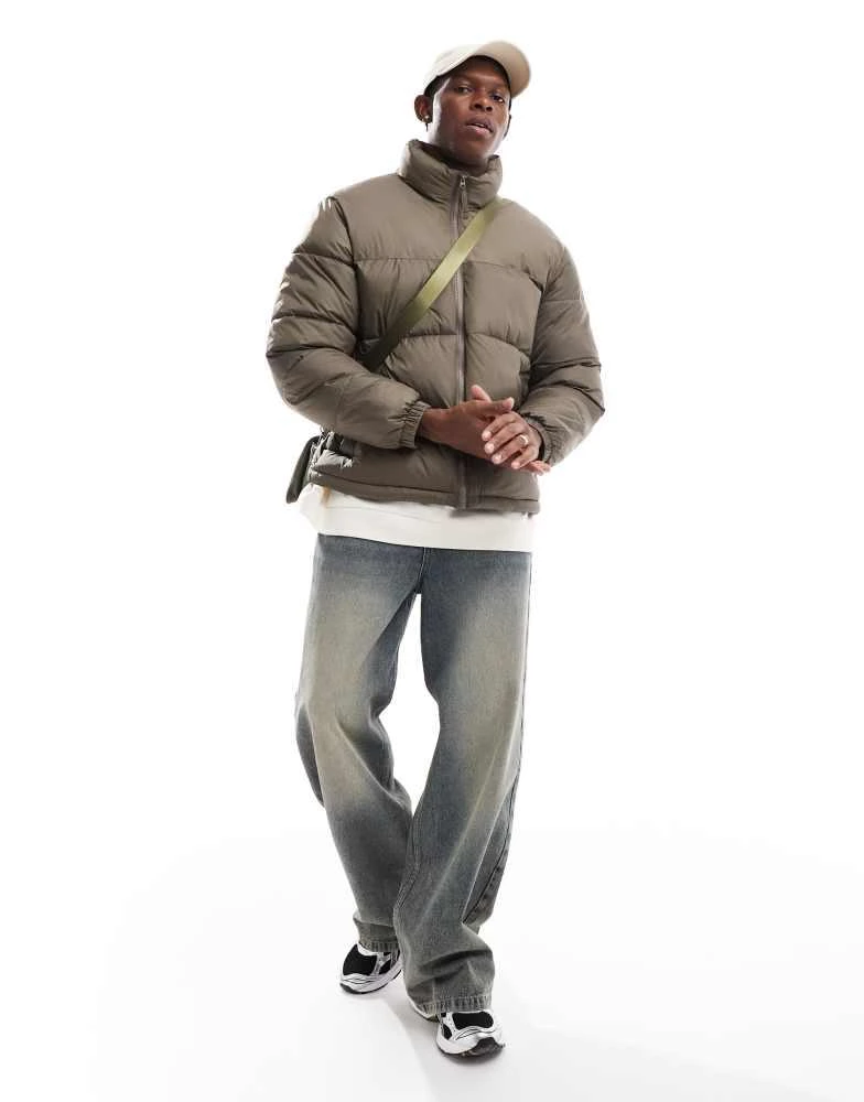 HOLLISTER Hollister heavyweight mock neck puffer jacket in brown 2