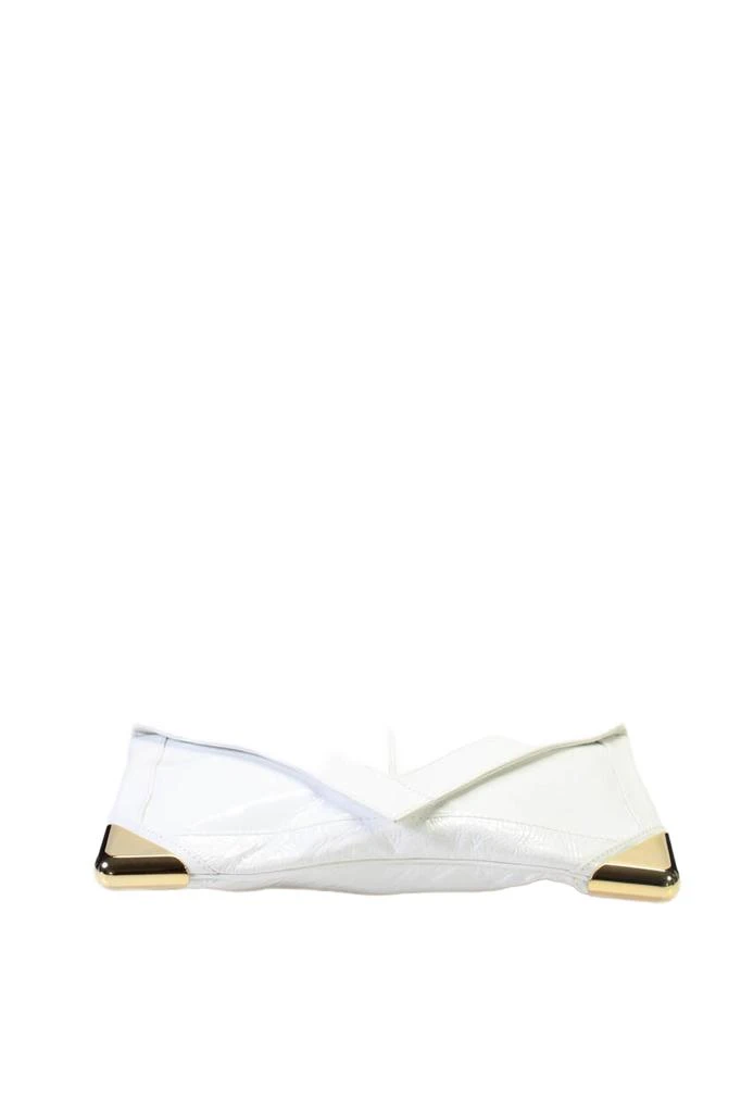 Brian Atwood Womens Leather Gold Tone Accent Flap Envelope Clutch White 6