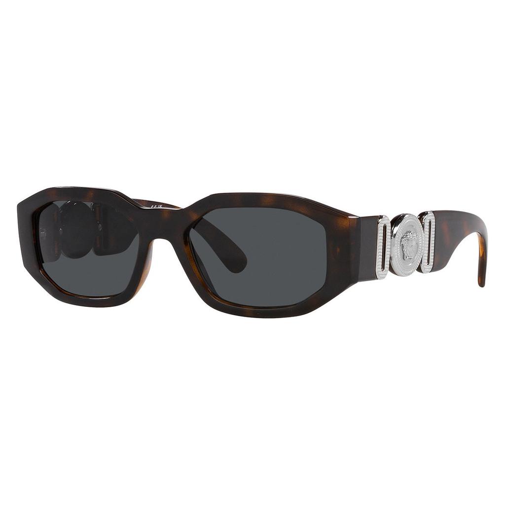 Versace Versace Oval Full Rim, with a Dark Havana frame and Dark Grey lens.