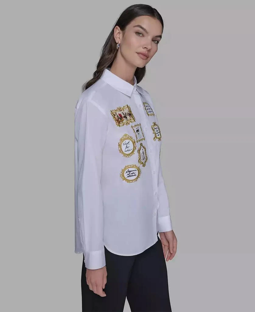 Karl Lagerfeld Paris Women
s Portrait Button Down Top 3