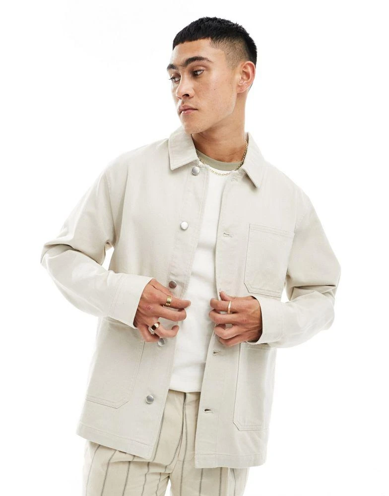 ASOS ASOS DESIGN worker jacket in washed twill in stone 1
