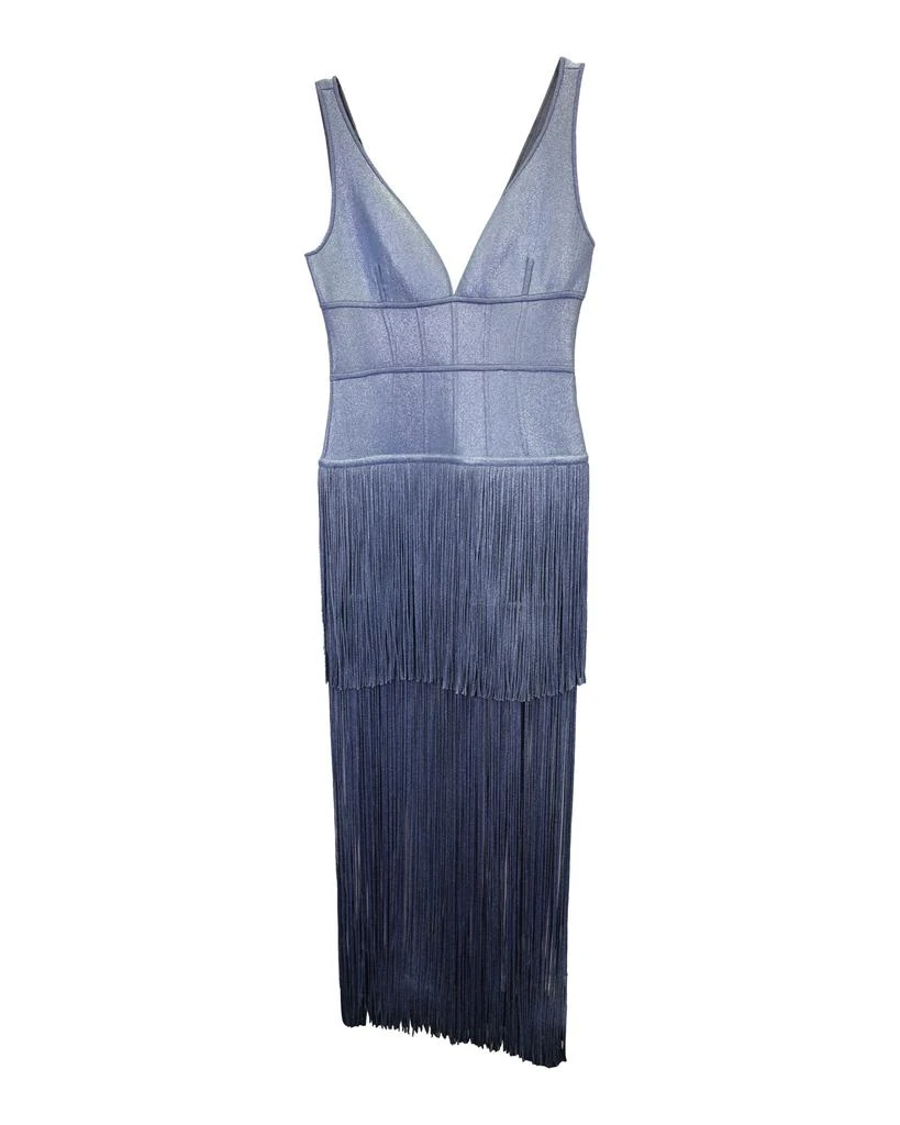 Herve Leger Abalone Fringe Bandage Maxi Dress in Blue Rayon 1