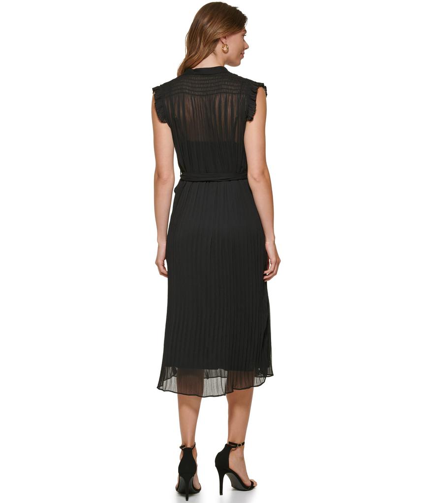 DKNY Sleeveless Ruffled Pleated Dress