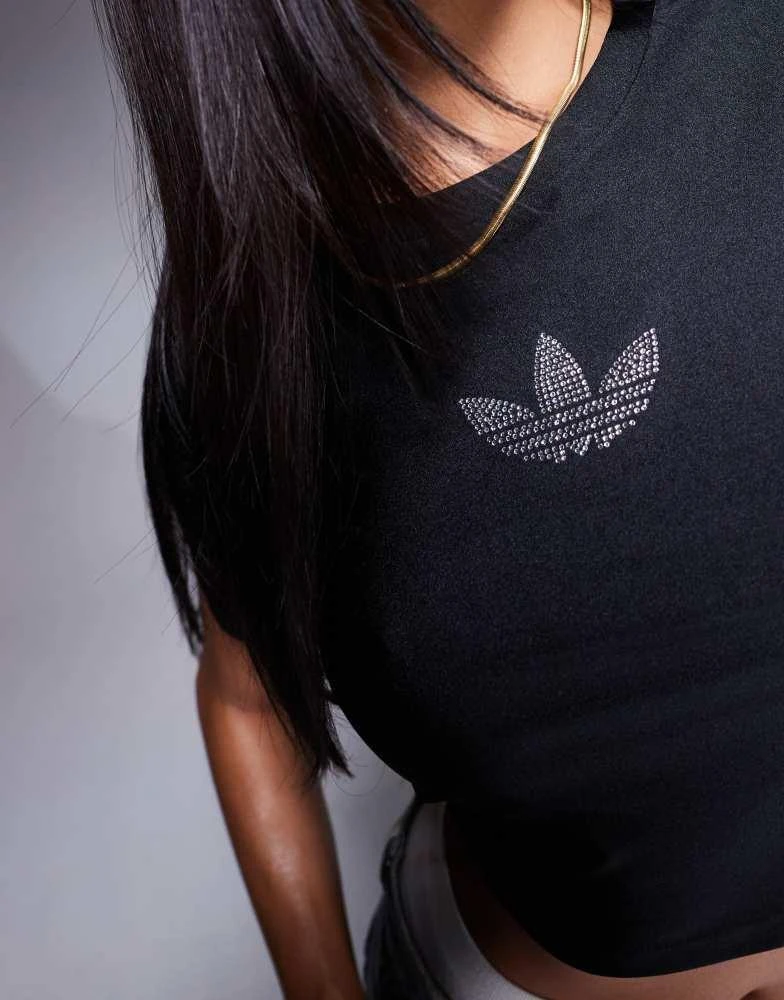 Adidas adidas Originals t-shirt with diamante trefoil 3
