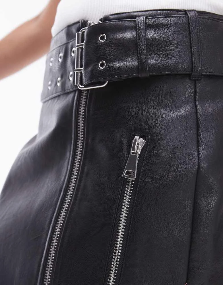 Topshop Topshop Faux leather biker mini skirt in black 2