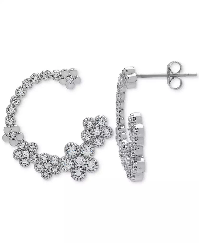 Macy's Lab Grown White Sapphire Flower Cluster C-Shape Hoop Earrings (1 ct. t.w.) in Sterling Silver 3