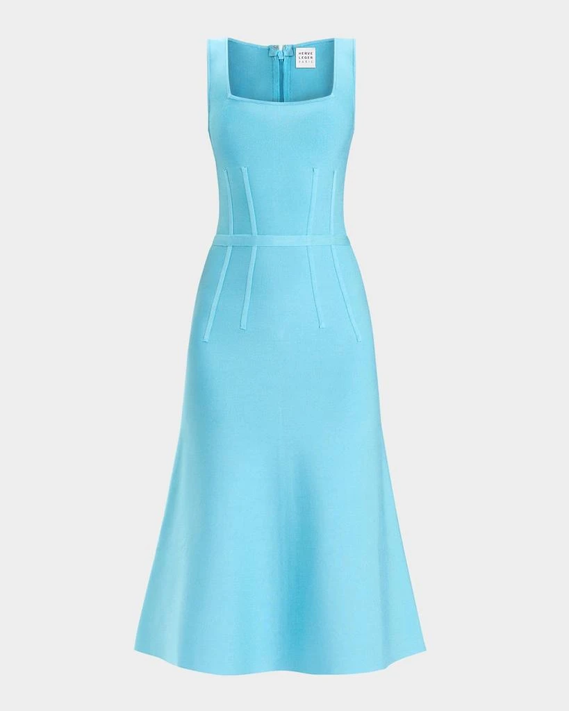 Herve Leger Cecilia Square-Neck Trumpet Midi Dress 1