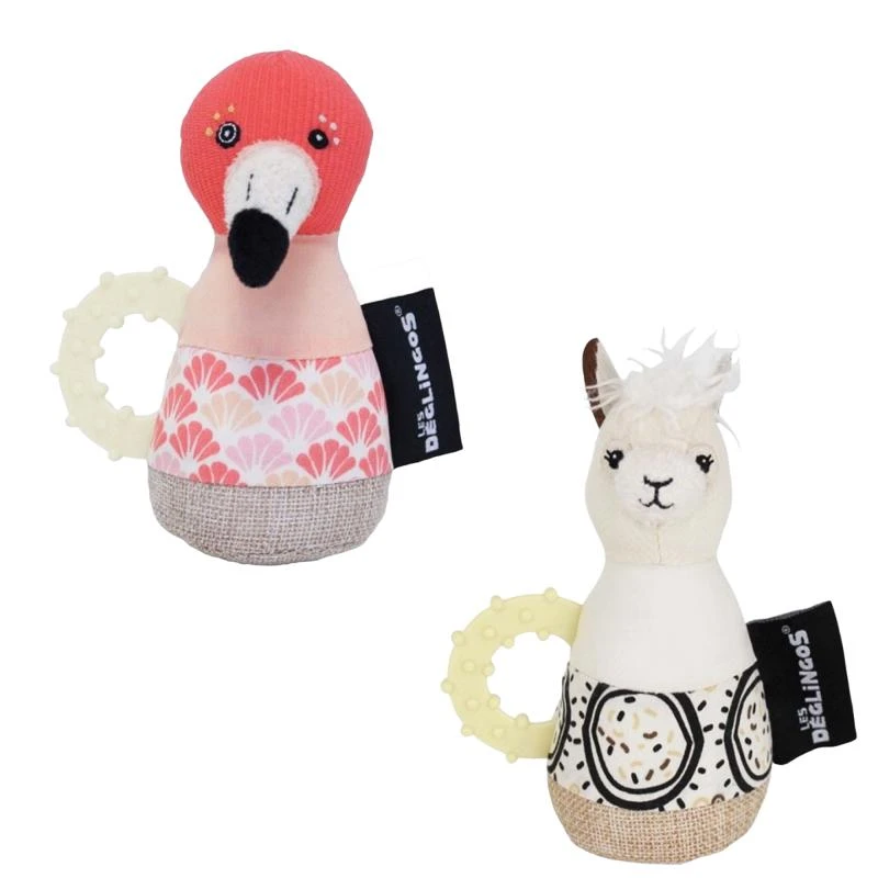 Les Déglingos Flamingo and llama maracas rattler set 1