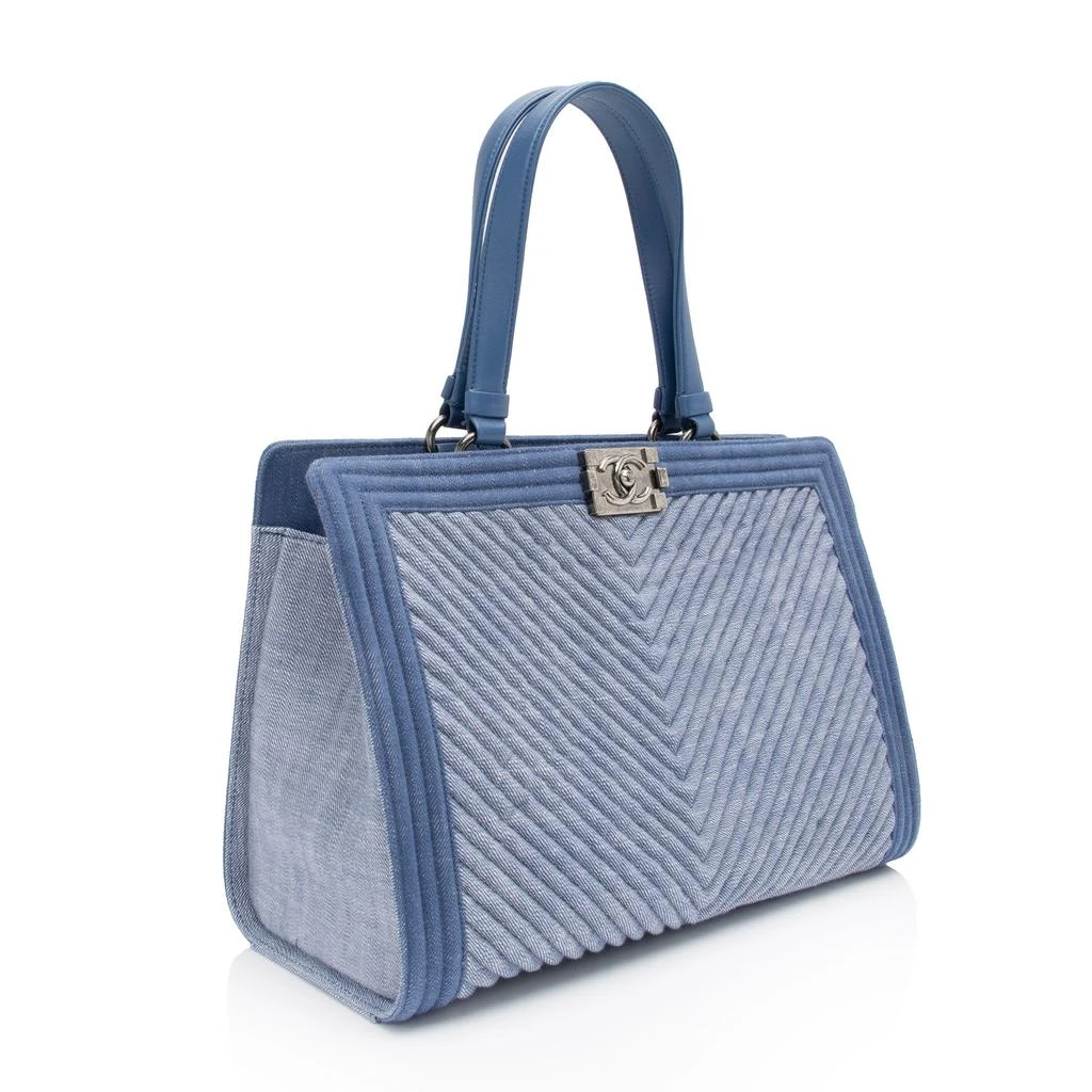 Chanel Chevron Denim Boy Tote 2