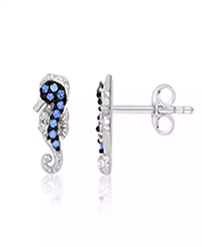 Blue Topaz With White Sapphire Stud Earrings in Rhodium  White Rhodium Blue Sapphire Post Earrings display picture 1