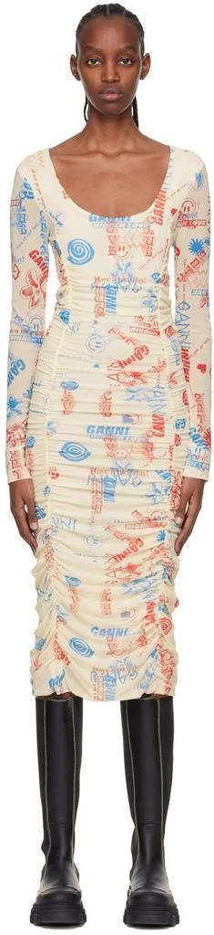 Ganni Off-White Recycled Nylon Midi Dress 1