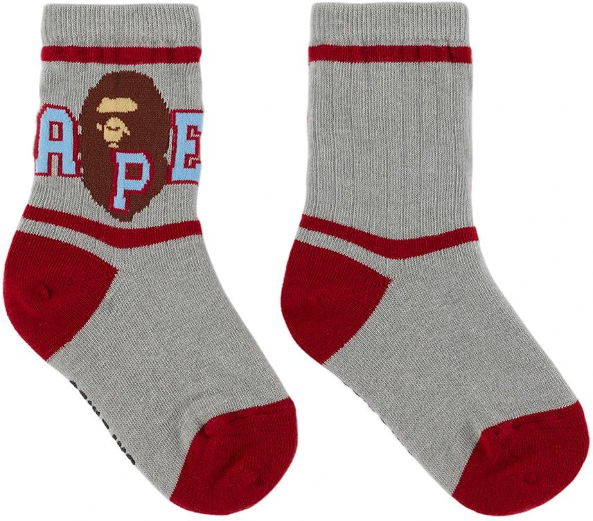Bape Kids Gray Striped Ape Head Socks 1