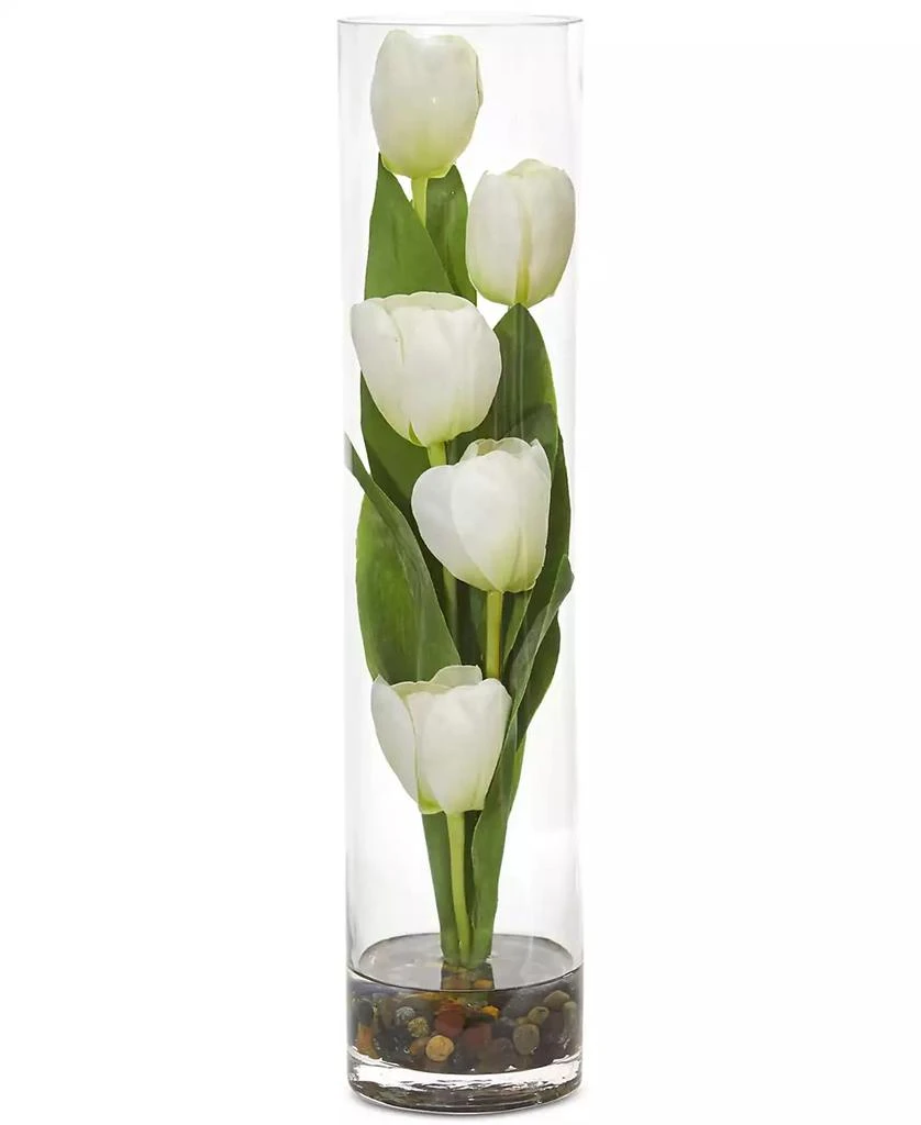 NEARLY NATURAL 18" Tulips Artificial Arrangement in Cylinder Vase