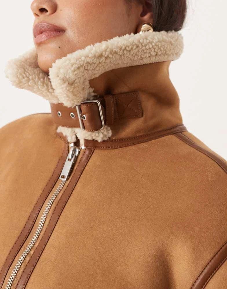 Abercrombie 
Fitch Abercrombie 
Fitch vegan suede shearling short coat in brown 3