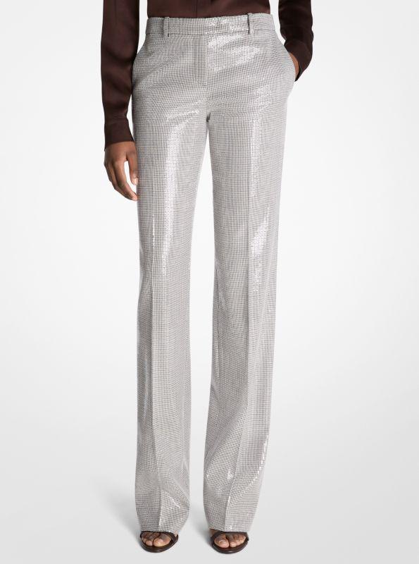 Michael Kors Carolyn Hand-Embroidered Sequin Dogtooth Stretch Wool Trousers
