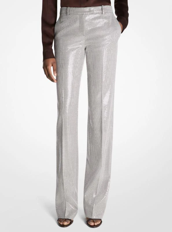 Michael Kors Carolyn Hand-Embroidered Sequin Dogtooth Stretch Wool Trousers 1