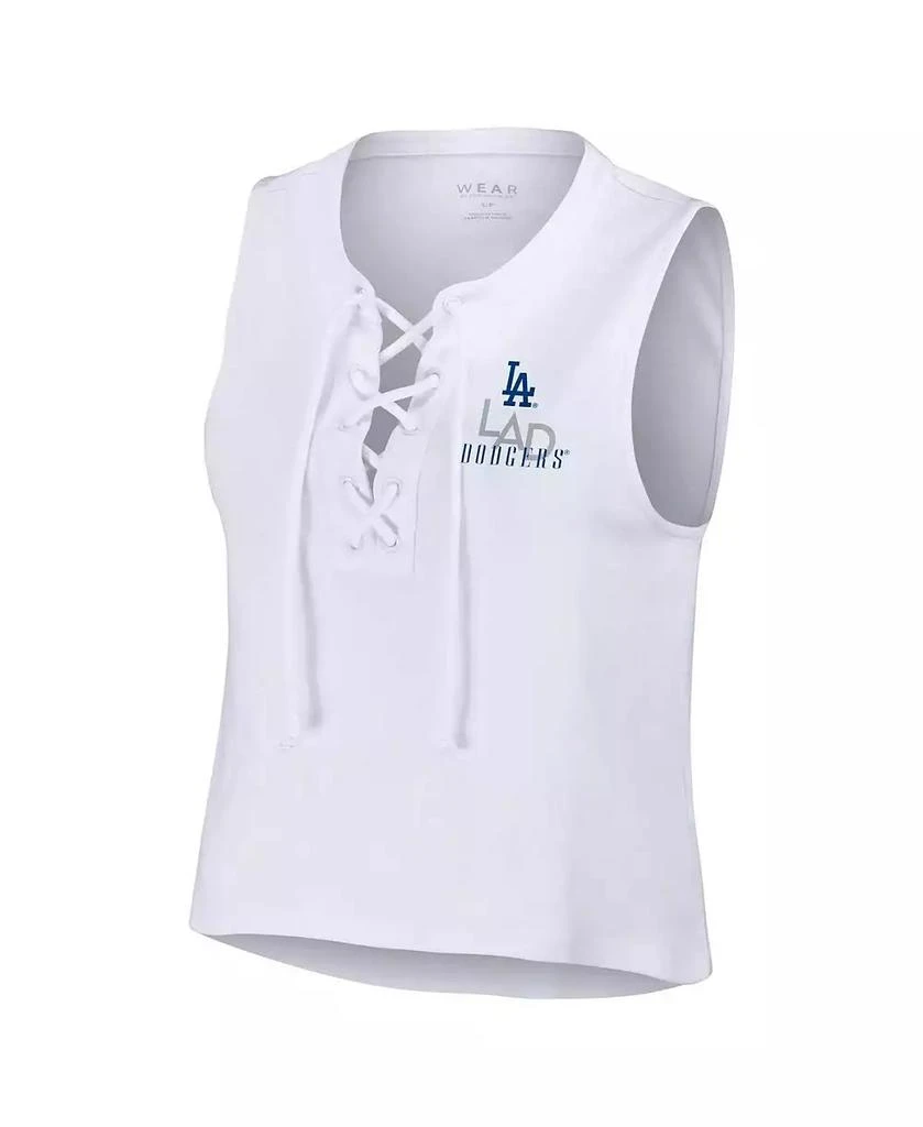 WEAR by Erin Andrews Women's White Los Angeles Dodgers Lace-Up Tank Top 2