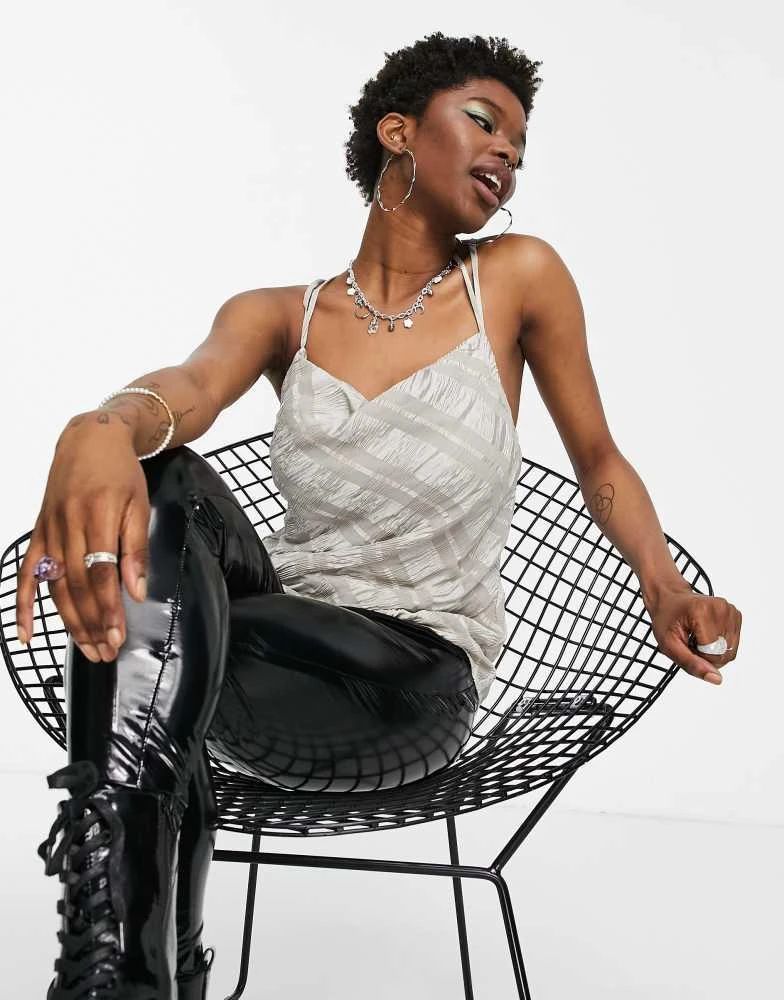 Topshop Topshop textured occasion cami in silver