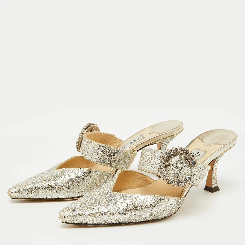 Jimmy Choo Jimmy Choo Silver Coarse Glitter Crystal Embellished Marta Mules Size 36 2