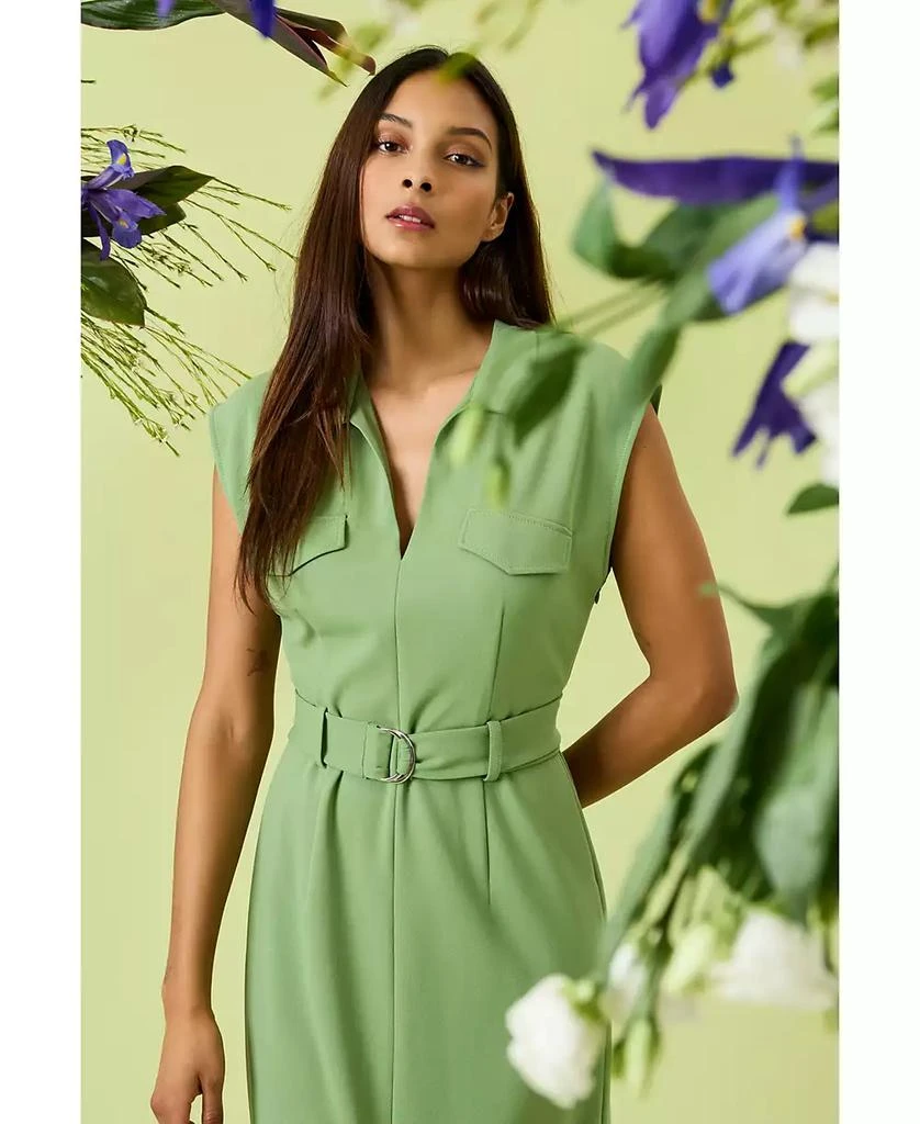 Donna Morgan Women's Belted Split-Neck Midi Dress 4