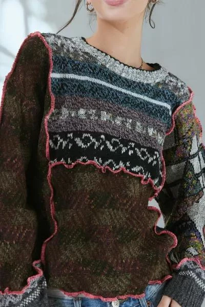Urban Renewal ReMADE By UO Pop Stitch Pieced Sweater 3