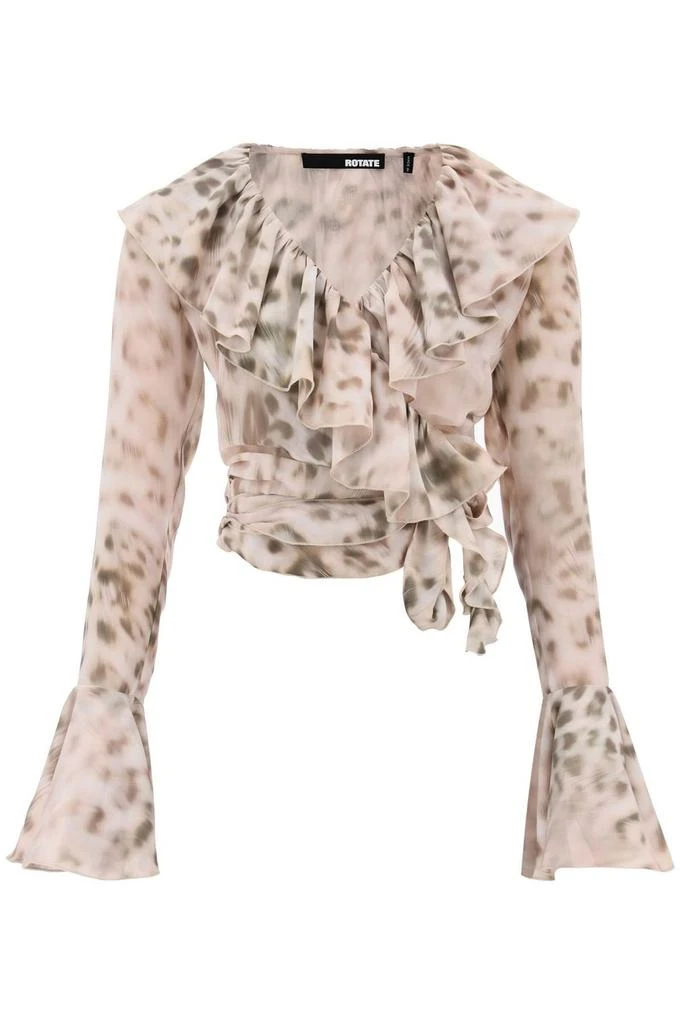 ROTATE Birger Christensen ROTATE Leopard Printed Chiffon Frill Wrap Blouse 1