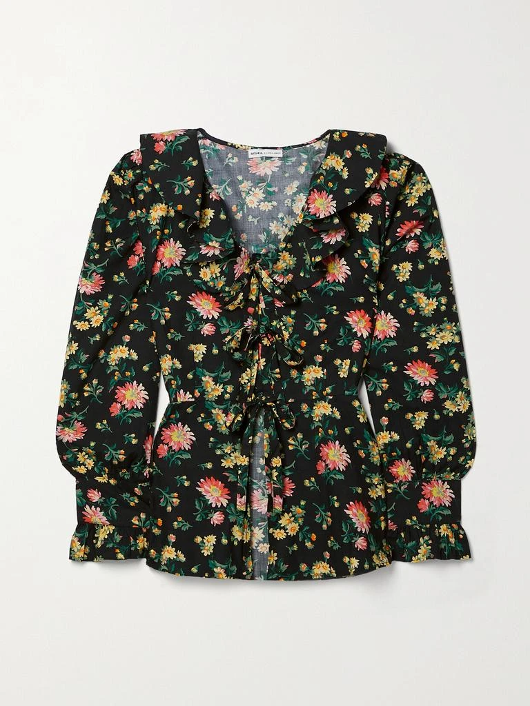 BATSHEVA X Laura Ashley “nia” 荷叶边花卉印花纯棉府绸上衣  - US4 1