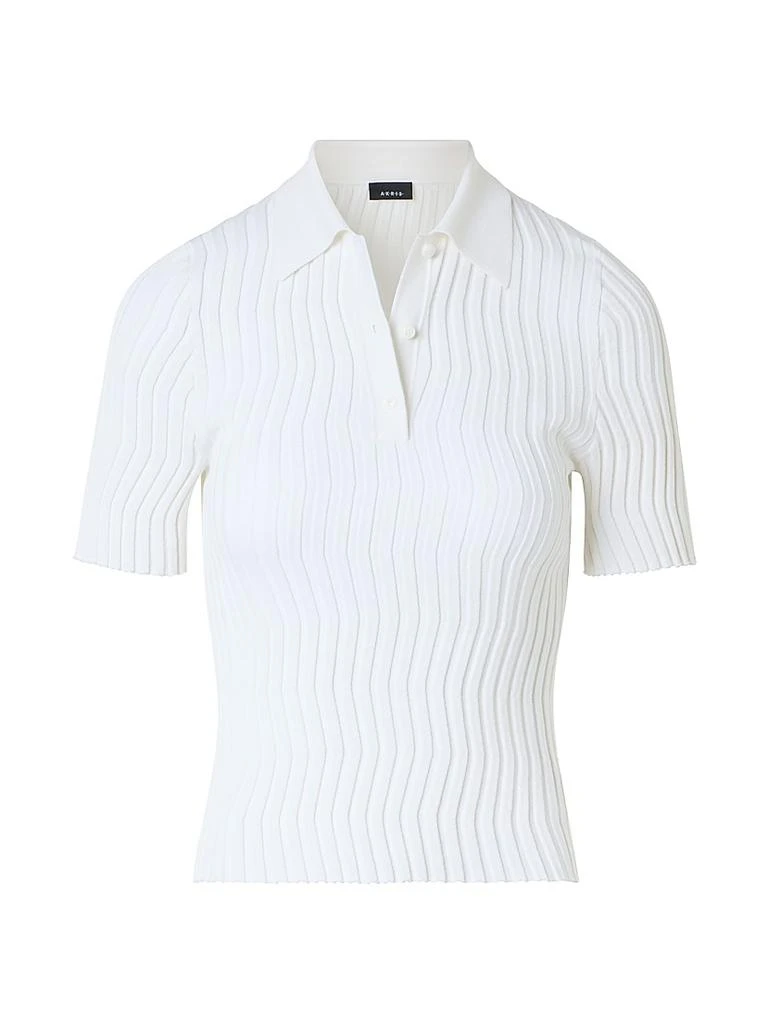 Akris Wave Rib-Knit Stretch Silk-Cotton Polo Top