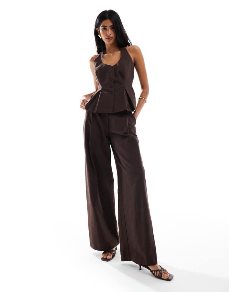ASOS ASOS DESIGN linen blend tailored halter top in chocolate