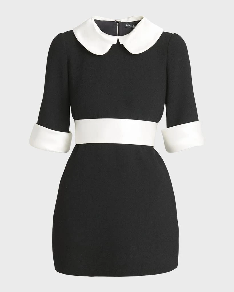 Dolce & Gabbana Peter Pan-Collar Short-Sleeve Belted Crepe Mini Dress 1