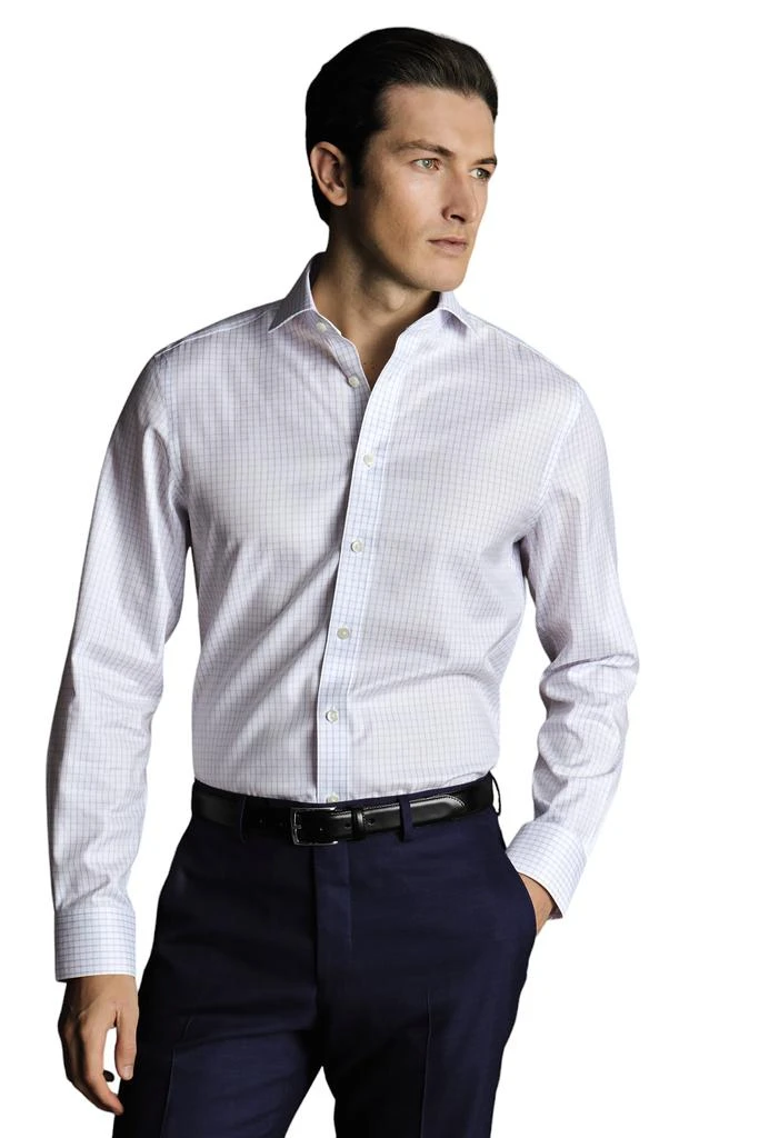 Charles Tyrwhitt Men's Check Non-Iron Twill Cutaway Slim Fit Shirt Single Cuff 7