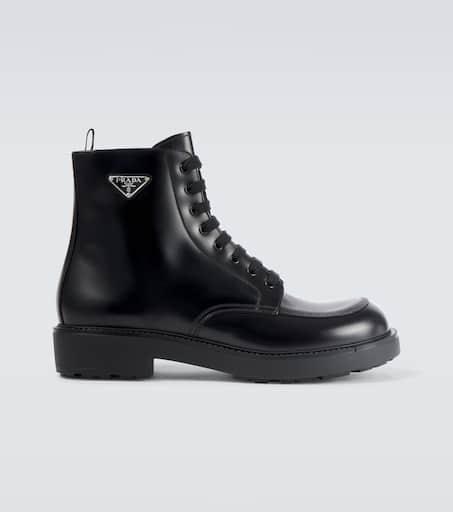 ブーツ Prada Rois Brushed Leather Combat Boots Black Brushed leather combat boots | PRADA