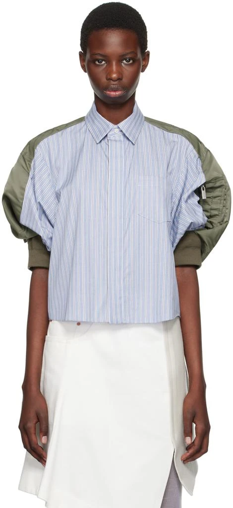 Sacai Blue & Khaki Puff Sleeve Shirt 1