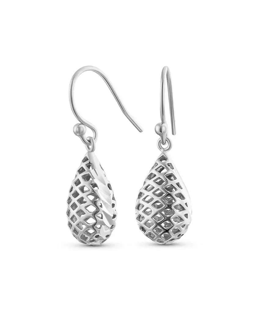 Bling Jewelry Basket Weave Puffed Pear Shaped Rain Drop Teardrop Earrings Fishhook Sterling Silver 1.2 Inch