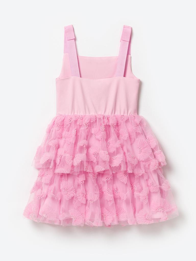 Self Portrait Girls Jersey and Tulle Dress in Pink