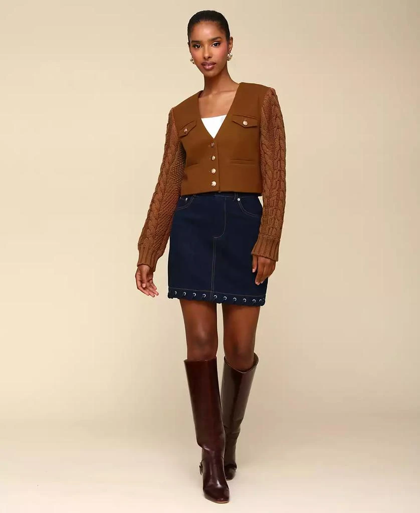 Avec Les Filles Women's Cotton Lace-Hem Mini Skirt 5