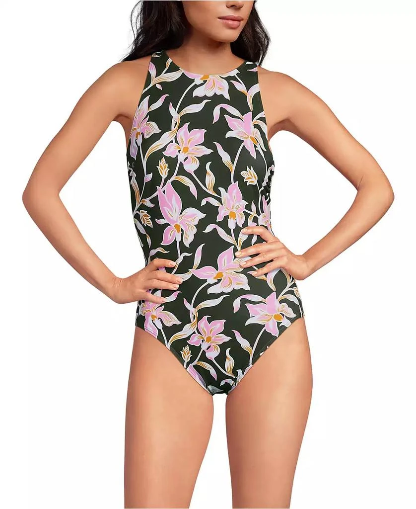 Lands
 End Petite Tugless High Neck Portrait Back One Piece Swimsuit