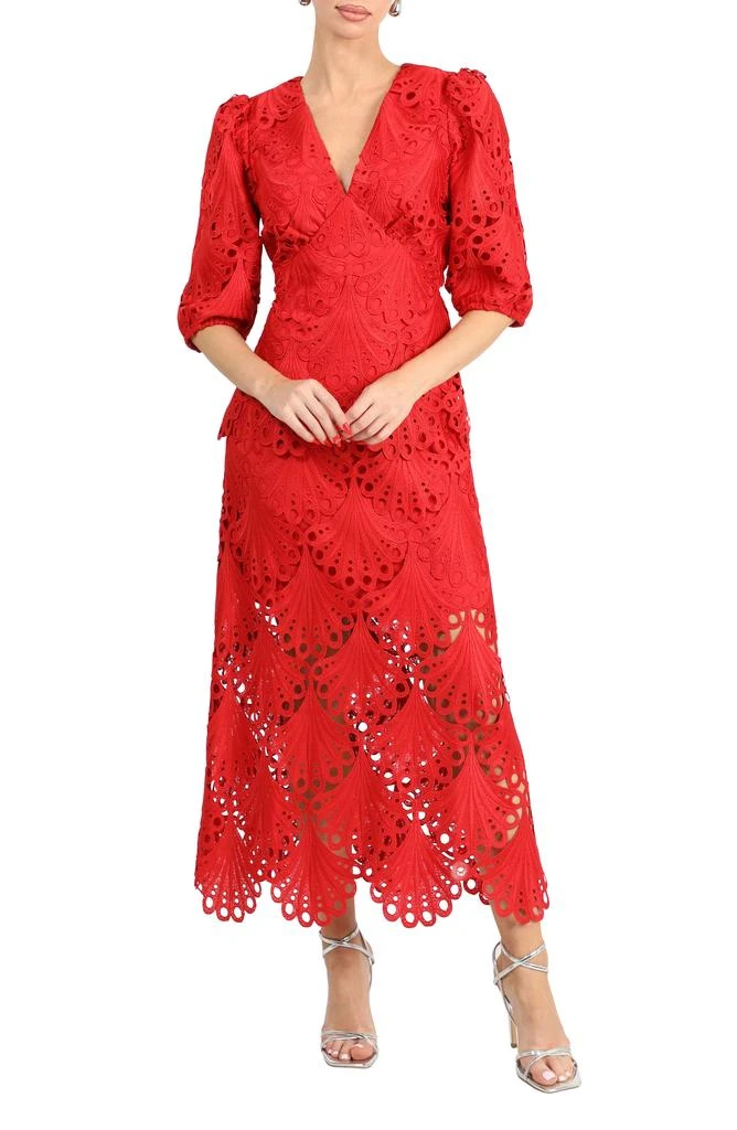 Adelyn Rae Kinsley Puff Sleeve Lace Midi Dress 1