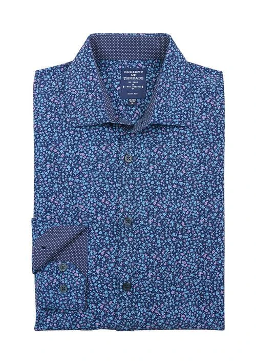 Society of Threads Of Threads Mens Slim Fit Flower Performance Stretch Dress Shirt 1