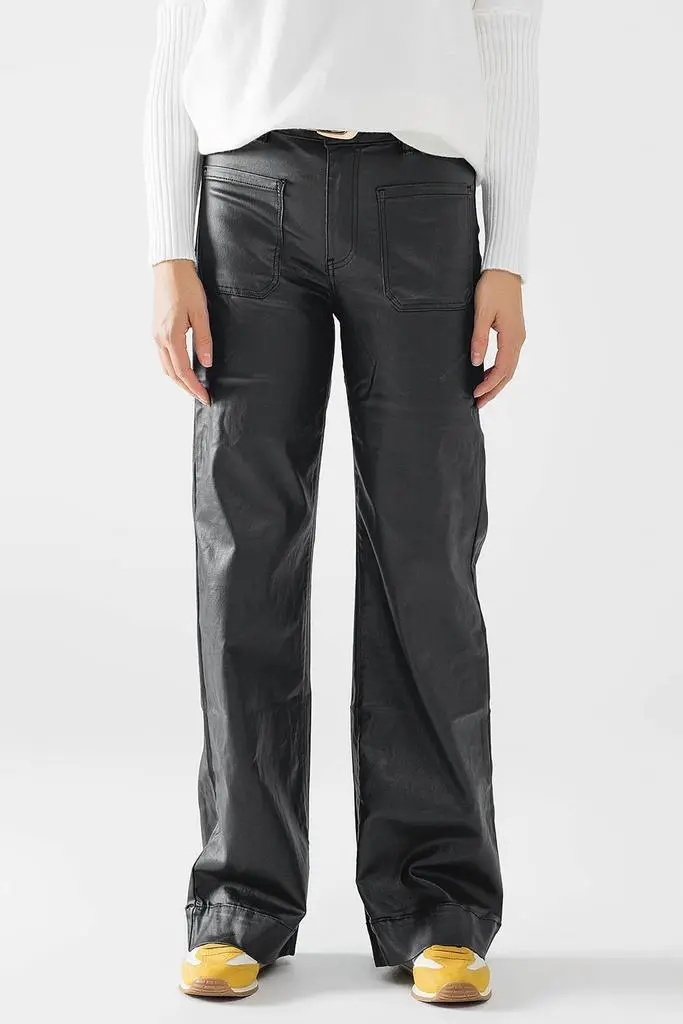 Q2 Q2 - Faux Leather Wide Leg Pants
