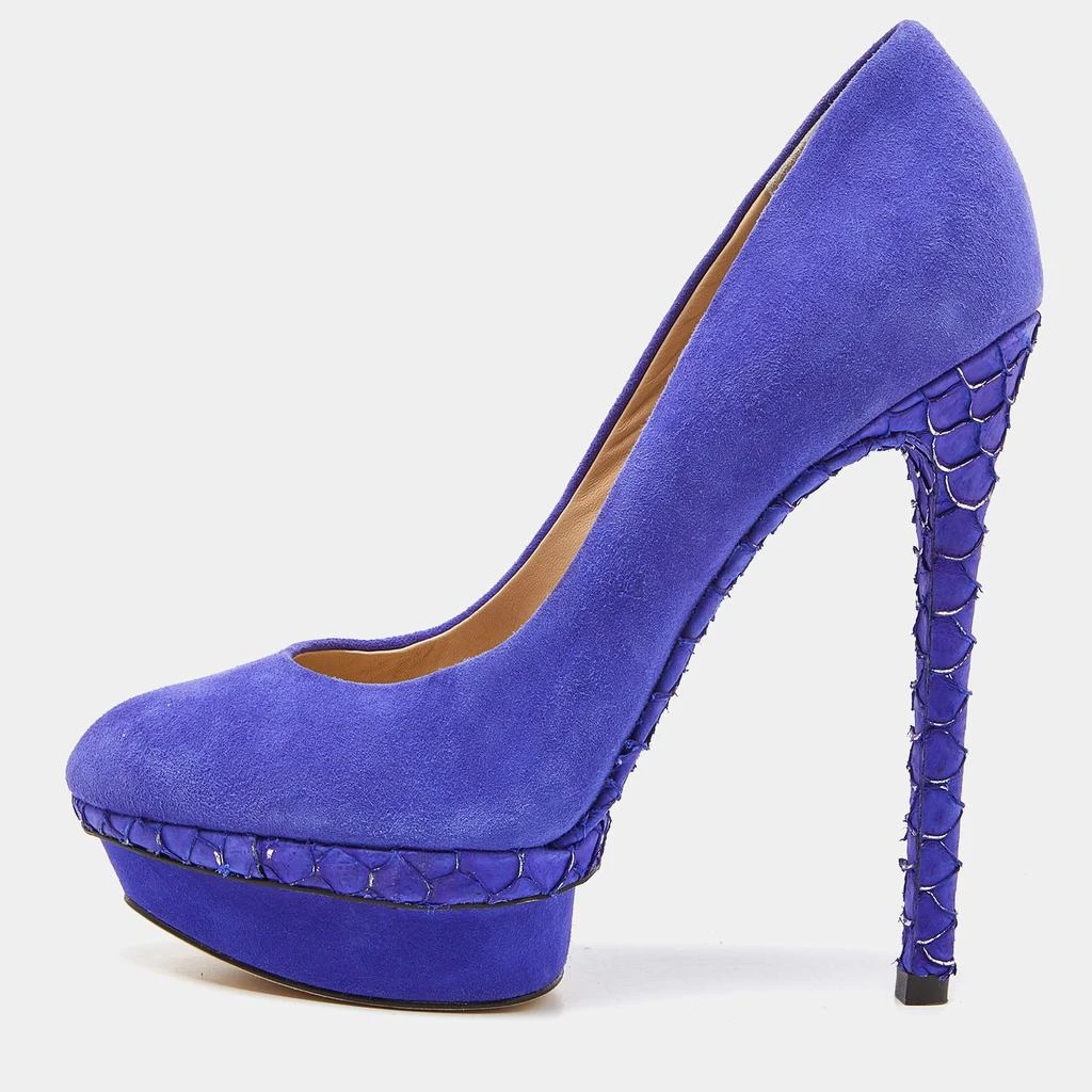 Brian Atwood Brian Atwood Blue Suede and Snakeskin Embossed Leather Platform Pumps Size 37 1